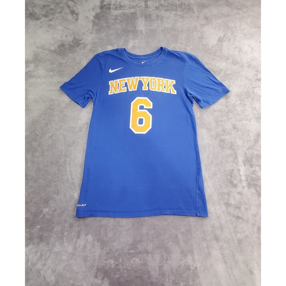 Nike NBA Sz S New York Knicks Porzingis #6 T-Shirt Men's Tee Blue Basketball C9
